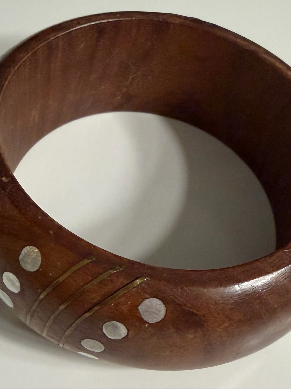 Brown Wooden Bangle Bracelet with Inlay